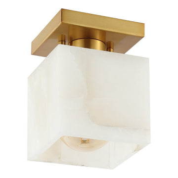 Alessia 1-Light Modern Contemporary Alabaster/Iron Cube LED Semi Flush Mount - JONATHAN Y